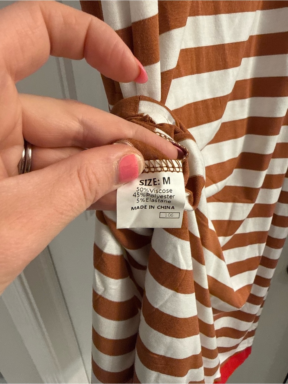 Striped V-Neck Dress in Brown and White - Picture 6 of 6